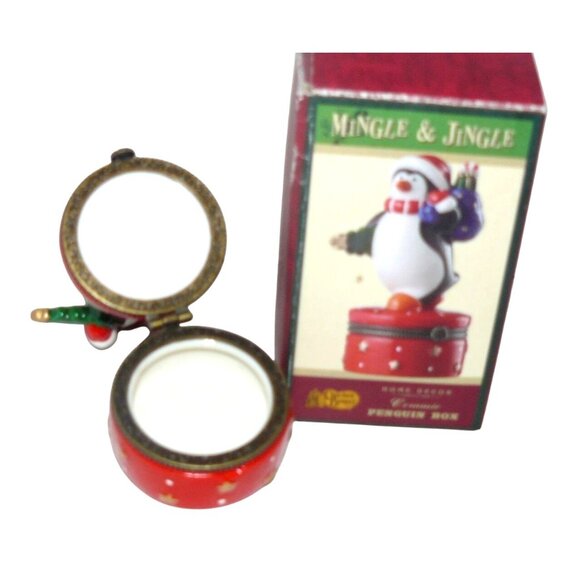Mingle & Jingle Penguin Trinket Box Christmas Decor w Box Crackle Barrel - Picture 2 of 5